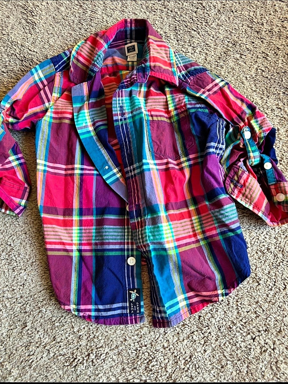 Janie and Jack Plaid Button Down Shirt Pink & Blue Baby 18 to 24 Months